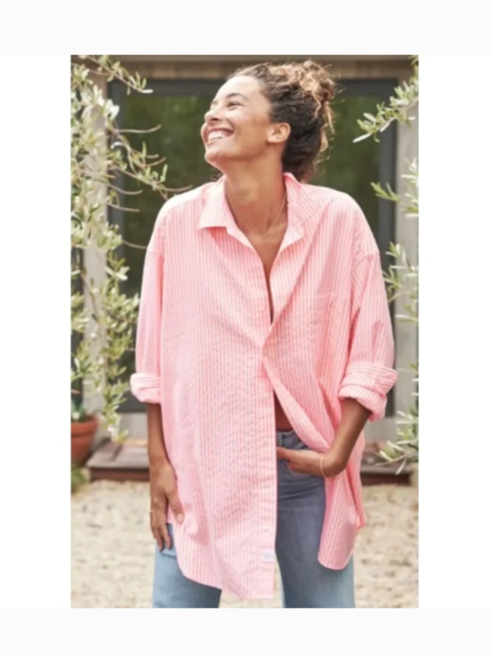 Frank & Eileen Mackenzie Linen Oversized Button Up Shirt in Pink OS NWOT